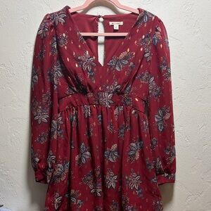 Miami Maroon Floral Long Sleeve Dress